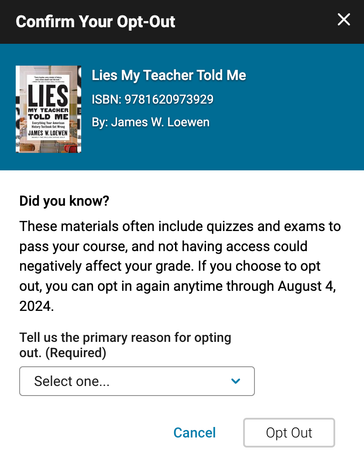 Confirm your opt-out screen