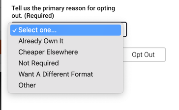 Drop down menu for options on opting out