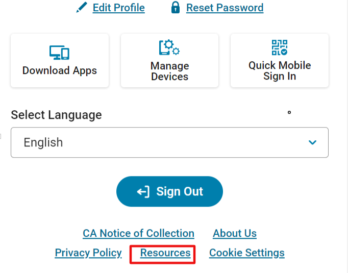 Resources option