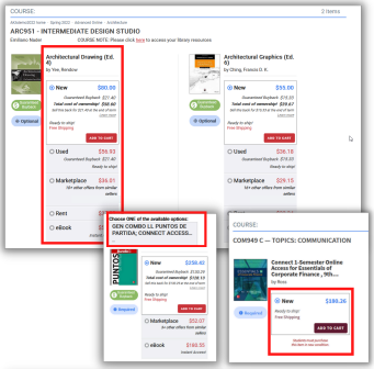 Course materials purchase options