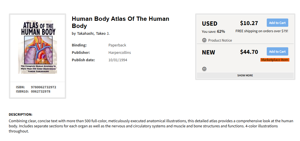 Textbook store listing